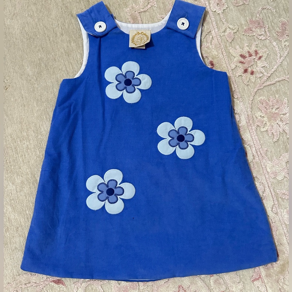 The Beaufort Bonnet Company Blue Flower Appliqué Kids Dress